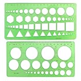 Ruvan Normographe Geographie, Ormographe Pour Croquis Et Schémas, 2 Pcs Règle Gabarit Pour Studio Artistique Ou Dessin Et Dessin, Gabarit Cercle, Modèles De Mesure, Pochoir Geometrique（Vert）