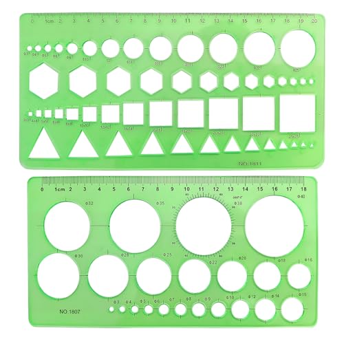 Ruvan Normographe Geographie, Ormographe Pour Croquis Et Schémas, 2 Pcs Règle Gabarit Pour Studio Artistique Ou Dessin Et Dessin, Gabarit Cercle, Modèles De Mesure, Pochoir Geometrique（Vert）