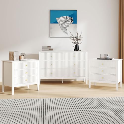 Melody Maison Large 6 Drawer Chest Of Drawers and Pair Of Large Bedside Tables - Hales White Range