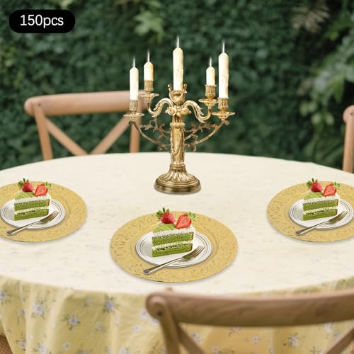 Set de 150 platos cargadores dorados, 13 pulg redondos miniatura 3