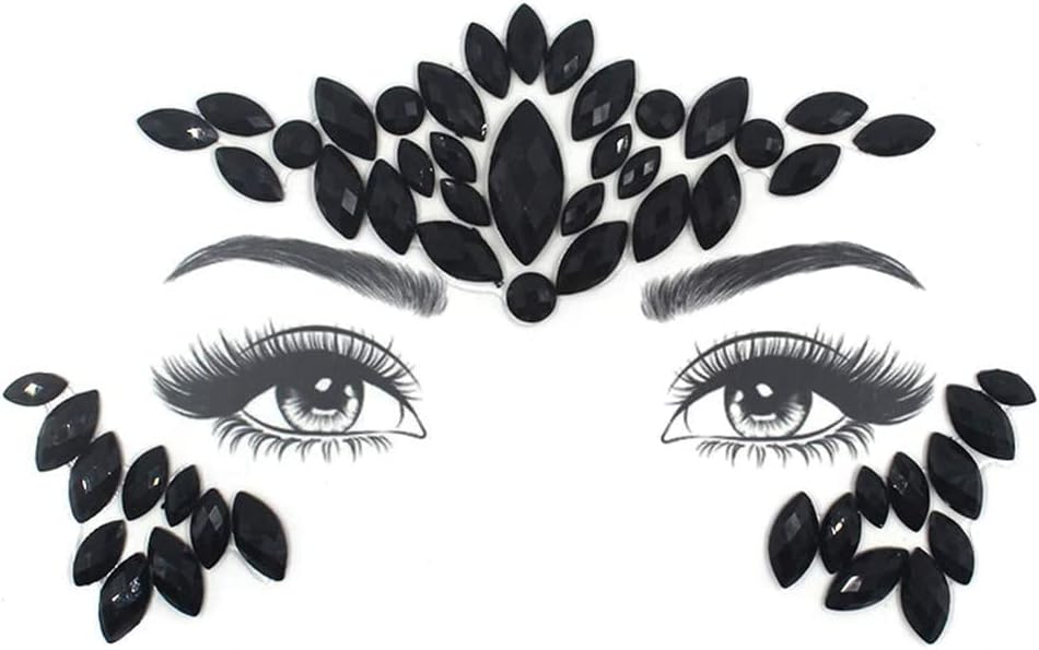 Halloween Face Gems, 3Pcs Festival Temporary Tattoos Stickers, Rhinestone Cosmetic Jewels for Christmas Birthday Party, Dress-up (Black)