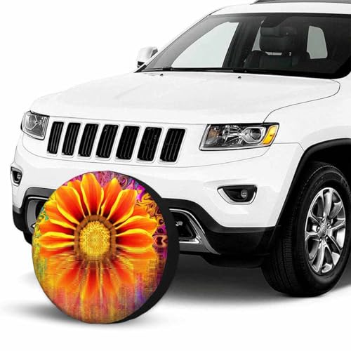 Image of Abstract Sunflower Spare Tire Cover Summer Yellow Sunflower Polyester Universal Wheel Tire Cover for Trailer Camping Weatherproof for Rv SUV Truck Camper Travel 15 inch