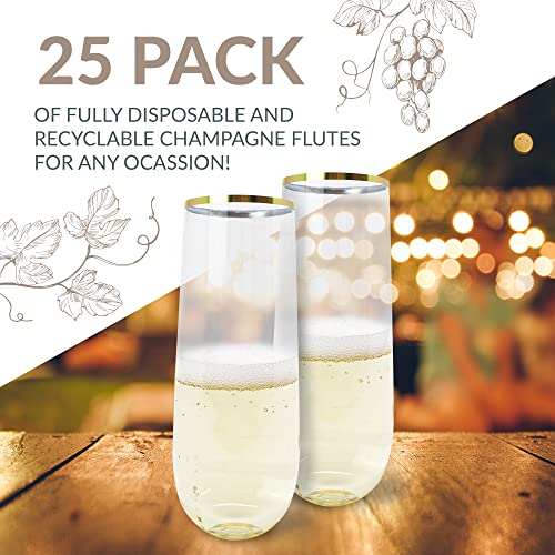 Reli. Champagne Flutes Plastic | 25 Pack | 9 oz - Gold Rim Clear | Stemless Premium Plastic Champagne Flutes | Party-Perfect for Celebrations by Reli. - Image 2