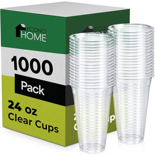 EconoHome Clear PET Plastic Cups 24oz (Pack of 1000) Crystal Clear Durable Disposable Beverage Cups Perfect for Parties Events and Businesses