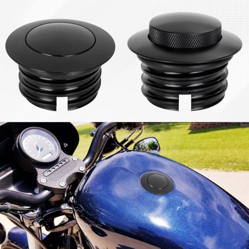 Image of BHB Motorcycle Fuel Tank Pop-up Fuel Gas Oil Tank Cap Compatible With Harley Davidson Regular Thread 1982-2018 (Black)