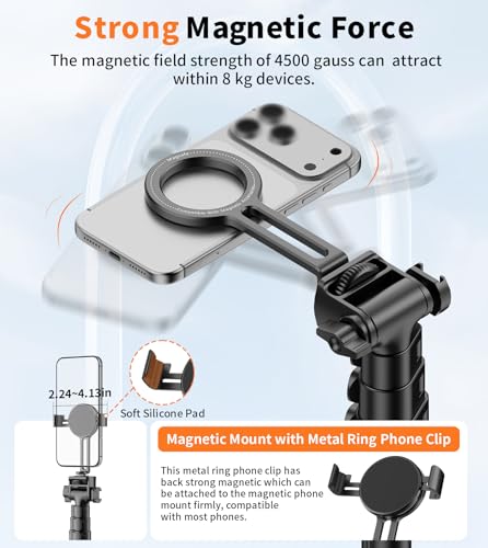 Image of XXZU 74 inch Magnetic Phone Tripod with Phone Clip for Magsafe, Camera Tripod | Aluminum Phone Tripod with Remote & Cold Shoe,Camera Stand Tripod for iPhone /Canon /Nikon /DSLR /Digital Camera Accessory Kits