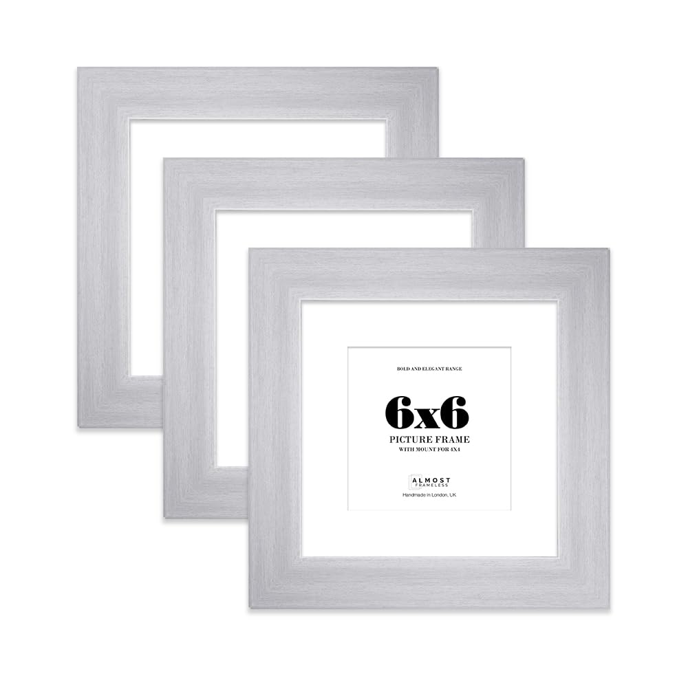 6x6" Silver Square Frame With Mount for 4x4" Pictures 28mm Edge Frame Display with Wall Hooks and Kickstand, 3 Pack