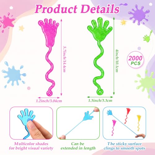 Jowwcen 2000 Pcs Sticky Hands Feet Bulk Party Favors for Boys Girls Stretchy Sticky Hand Feet Goodie Bags Stuffers for Classroom Prizes End of Year Student Gifts Birthday Trinkets - Image 2