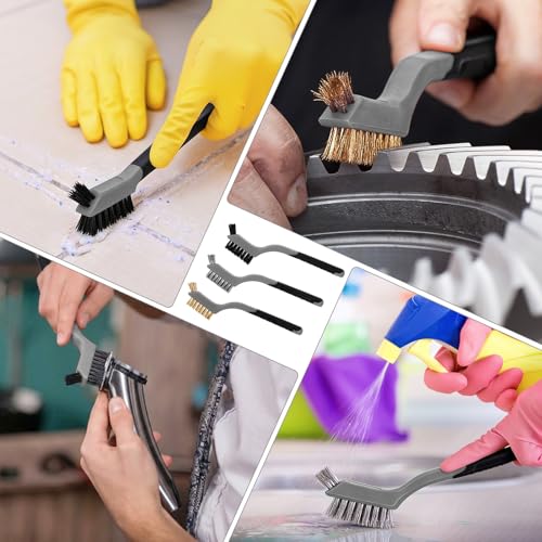 Image of Reallnaive 50 Pcs Mini Wire Brush Set 7 Inch Stainless Steel Brass Nylon Bristles Small Wire Brushes for Rust Removal Paint Scrubbing Deep Cleaning(Brass /Stainless Steel /Nylon,Gray,Black,Brown)