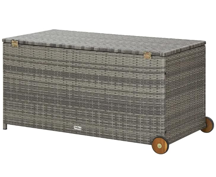 Eleganz Polyrattan Aufbewahrungsbox mit Deckel: Gartenkiste wetterfest, Gartenbox mit Gasdruckfedern, Garten Auflagenbox, UV-beständig, rostfrei, Stauraum, 120x65x61 cm - grau