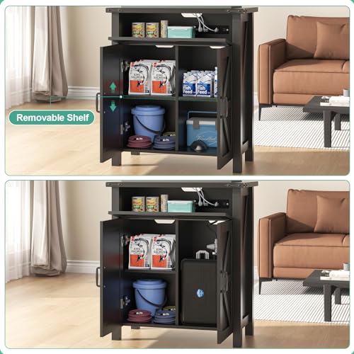 Saudism 20 Gallon Aquarium Stand With Charging Station, Farmhouse Fish Tank Stand, Reptile Tank Stand Terrarium Stand with Drawer and Cabinet Storage, Sturdy Heavy Duty 27.6\"×15.7\" Tabletop - Black