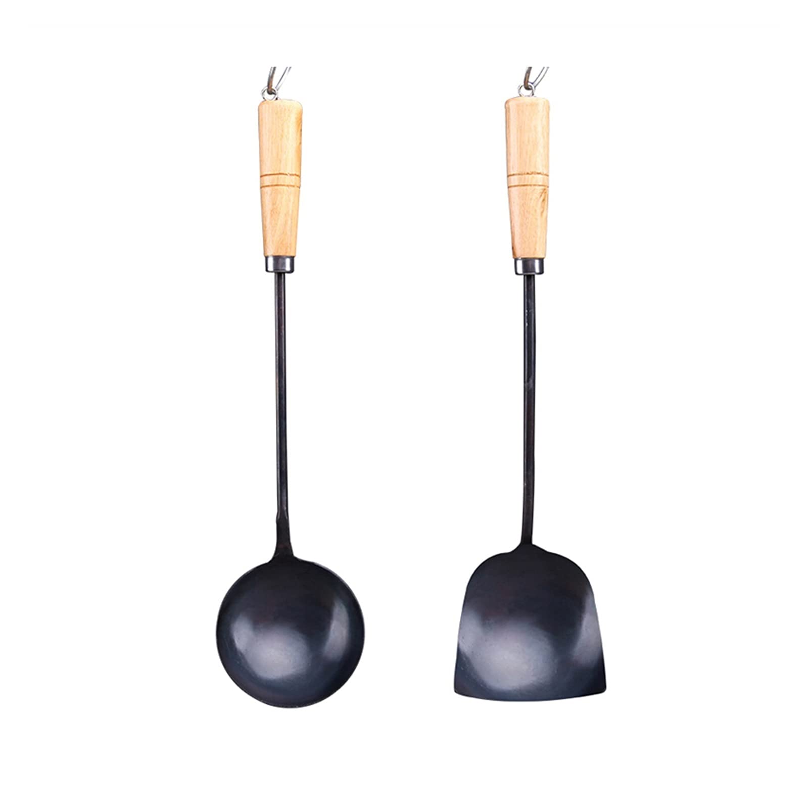 Unistrore Silicone Scraper Wok Spatula， Hand Forged Iron Spatula With Heat Resistant Wooden Handle Kitchen Utensil Cooking Shovel Scoop Ladle For Daily Cooking Use，