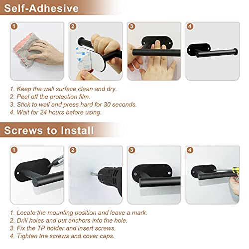 2 Pack Toilet Paper Holder - Bjiotun Black Toilet Paper Holder Wall Mount For Bathroom Storage, Stainless Steel Paper Towel Holder - Strong Adhesion & Screws #TOP3