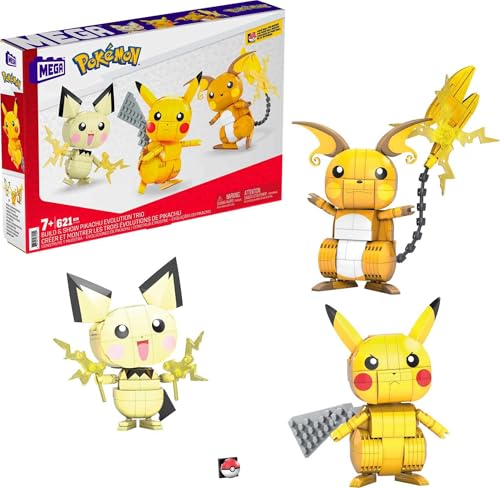 MEGA Pokémon Pikachu Evolution Trio - Bauset mit beweglichen Pichu-Entwicklungen, beeindruckende Fähigkeiten, für Kinder ab 6 Jahren, GYH06