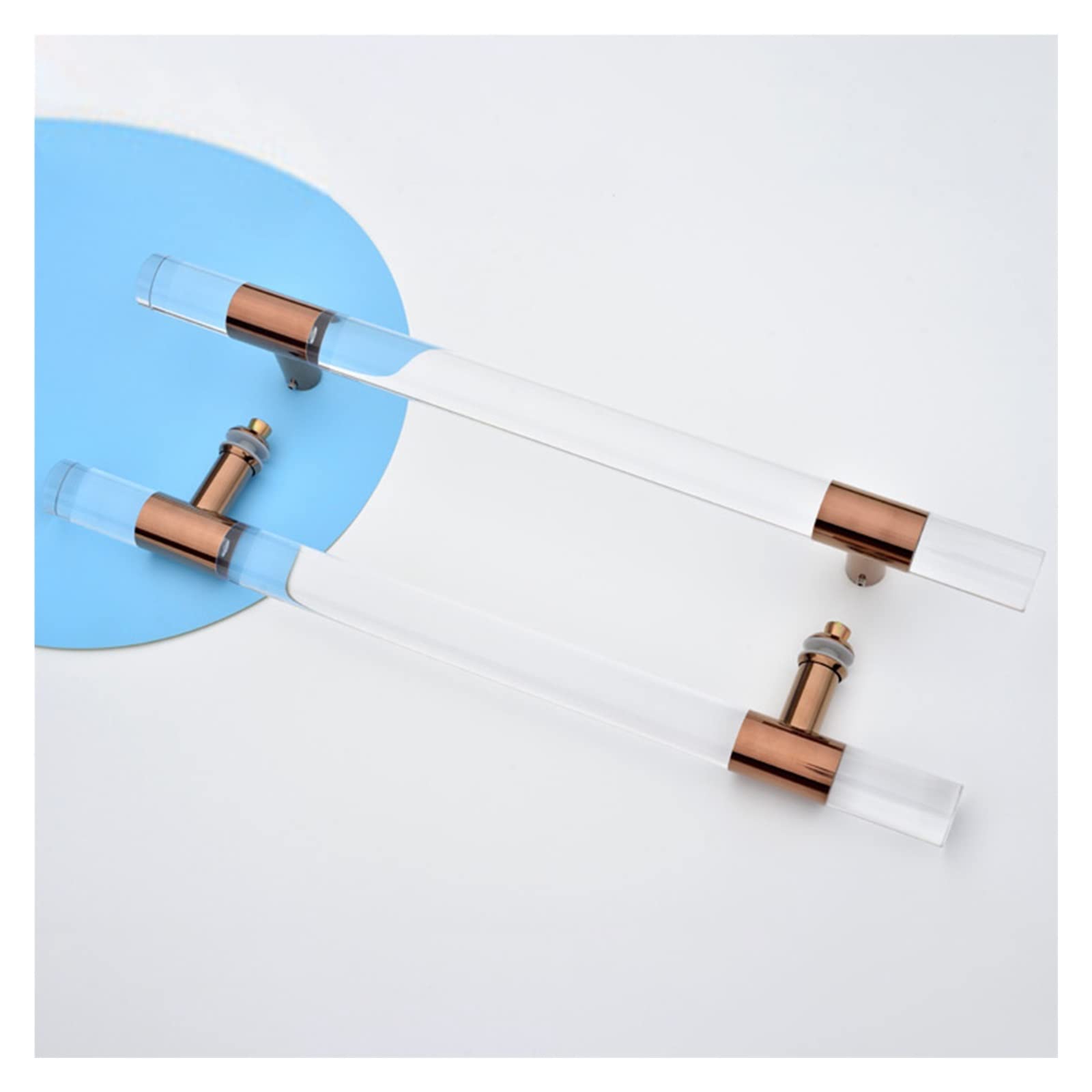 CWCQGH 24 31.5 39 47 59 inch Glass Pulls Entrance Door Handle with Fittings,Clear Acrylic Push Pull Entry Door Handle,Rose Gold-60cm/24inch