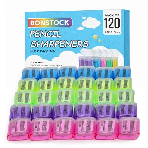 Pack of 120 Plastic Pencil Sharpeners Bulk, Bulk Pencil Sharpeners Pack with Lid, Perfect for School, Office, and Home