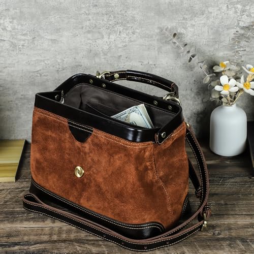 Image of CONTACTS Full Grain Leather Doctor Purse Bag for Women Top Handle Bag Vintage Handbag Shoulder Bag