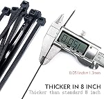 Nylon Cable Zip Ties Heavy Duty 8 Inch, Ultra Strong Plastic Wire Ties with 50 Pounds Tensile Strength, 100 Pieces, Nylon Tie Wraps with 0.1 Inch/2.5 mm Width in Black, Indoor and Outdoor UV Resistant