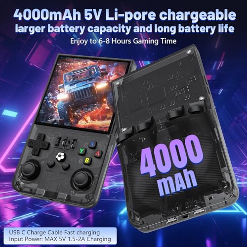 Image of R36MAX Retro Handheld Game Console, 4.0-Inch IPS Display, 720x720 Resolution, Linux System, 64GB Support 18,000+ Classic Games, 4000mah Battery, with Portable Case(Black 64GB)