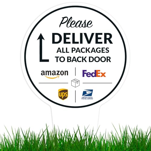 Image of Package Delivery Sign, Delivery Instructions All Package To Back Door Sign, 7x13 Inches Round Shape, Aluminum Composite Made in USA by Sigo Signs