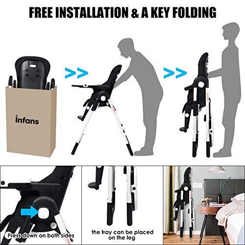 Infans 4 In 1 High Chair–Booster Seat, Convertible Highchair W/Adjustable Height And Recline, Removable Tray, Detachable Cushion, Installation-Free, Simple Fold For Baby, Infant & Toddler, Black #TOP7