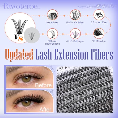 Image of Pawotence Lash Clusters 200pcs Individual Lashes 40D Cluster Eyelash Extensions 9-16mm Eyelash Clusters Lash Extensions for Self Application (40D, 0.07D, 9-16mm)