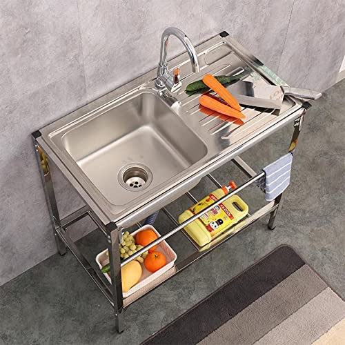 1 Compartment Kitchen Sink 29.5X15.7X29.5 In Utility Freestanding Industrial Sink W/Faucet & Drainboard Portable Small Rv Sink Washing Hand Basin With Drain Kit & Storage Shelves #TOP1