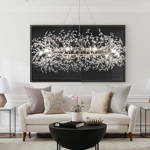 Macarena D39CR1201 Modern Crystal Silver Chandeliers,Chrome Dining Room Chandelier Light Fixture Round,Large Living Room Chandelier,Crystal Ceiling Light Fixture Pendant Hanging thumb #7