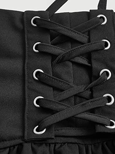 Women's Lace Up Tiered Layer A Line Skirts High Waisted Zipper Ruffle Hem Mini Skirts4