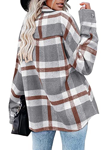 Miholl Womens Casual Plaid Shacket Wool Blend Button Down Long Sleeve Shirt Fall Jacket Shackets #TOP1