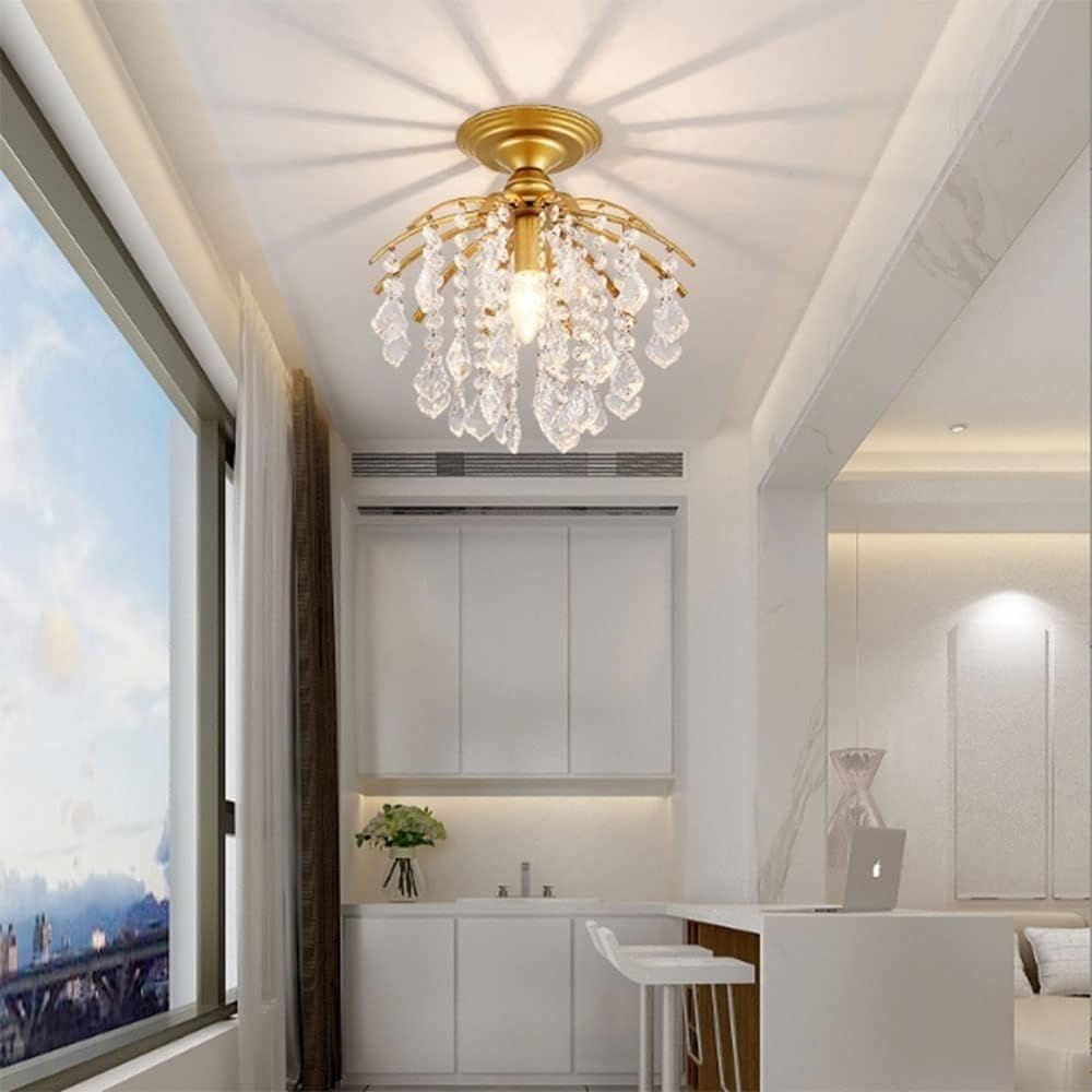 Plafonnier en Cristal Moderne luminaire Semi-encastré Lustre plafonnier Moderne Cristal E14 Douille plafonnier pour Couloir Cuisine îlot Salle à Manger Chambre Bar