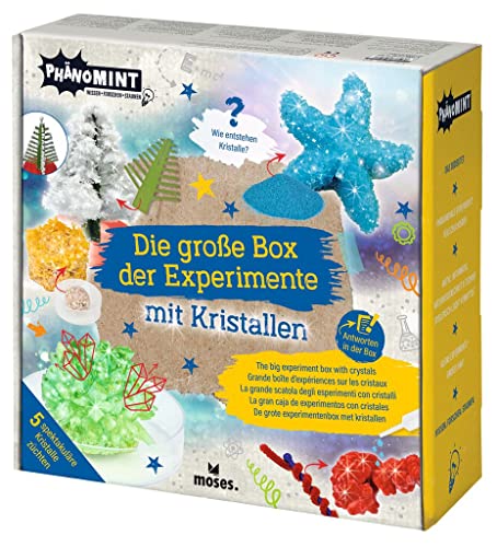moses. PhänoMINT Die große Box der Experimente mit Kristallen, 5 Experimente zum Kristalle züchten, Edelstein Experimentier-Set für Kinder ab 8 Jahren