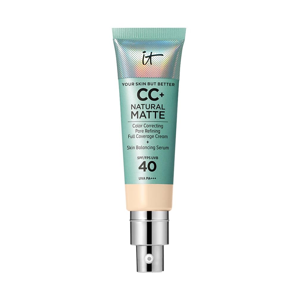 IT Cosmetics Full Coverage Foundation, Natural Matte, Made with Hyaluronic Acid, SPF 40 Protection, Your Skin But Better CC+