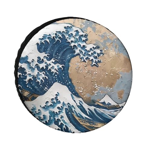 The Great Wave of Kanagawa Art Spare Tire Cover Waterproof Wheel Cover Durable Protectors Fits for Most Vehicle 28inch