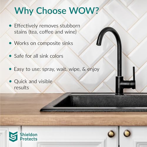 Shieldon Protects WOW cleaning spray for Composite and Conglomerate Sinks - Granite Composite Cleaner for Discoloration and Stains - Silgranit, Fragranit and Blanco - 500 ml