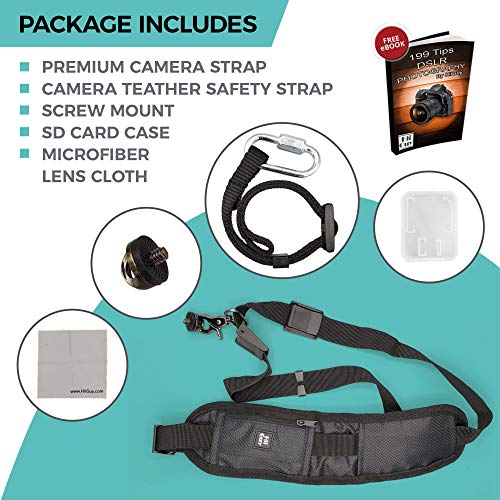Hiiguy Camera Strap, Adjustable Padded Sling For All Slr And Dslr Cameras, Neck And Shoulder Strap, 32 Inches Long, With Screw Mount, Safety Tether #TOP2