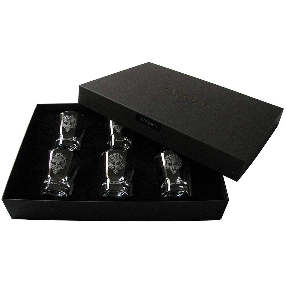 Art Pewter Anderson (of Wester Ardbreck) Clan Crest Dram Glass Set of 6
