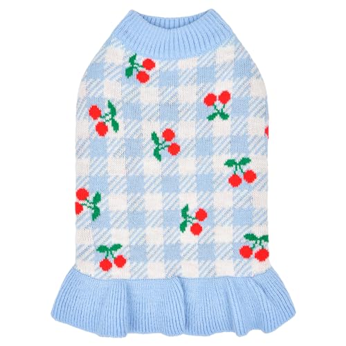 Puppia Rio Dog Knit Dress Winter Season for Small and Medium Dogs, Light Blue, Medium