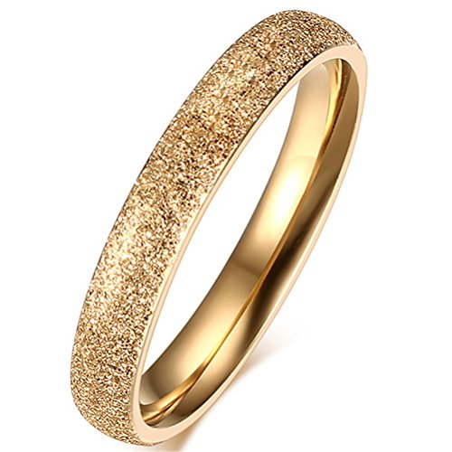 Fashion Month Womens 3mm Stainless Steel Sand Blast Finish IP 18k Gold Wedding Band Engagement Ring Domed Comfort Fit