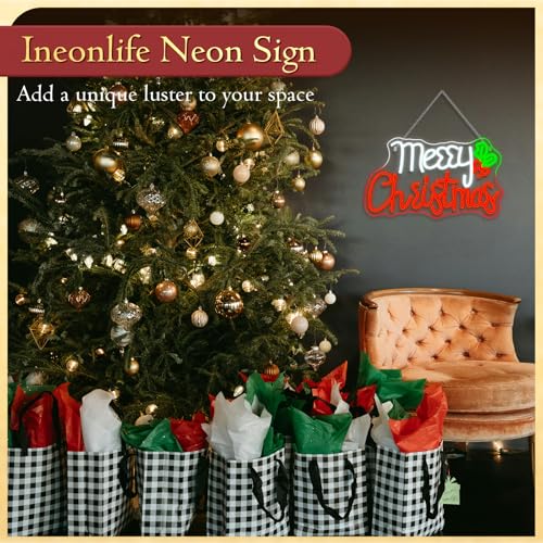 Image of ineonlife Christmas Window Lights Merry Christmas Sign LED Light Bar Neon Signs for Wall Decor Holiday Party Home Bar Decoration Neon Light for Wall Decor Festival Celebration