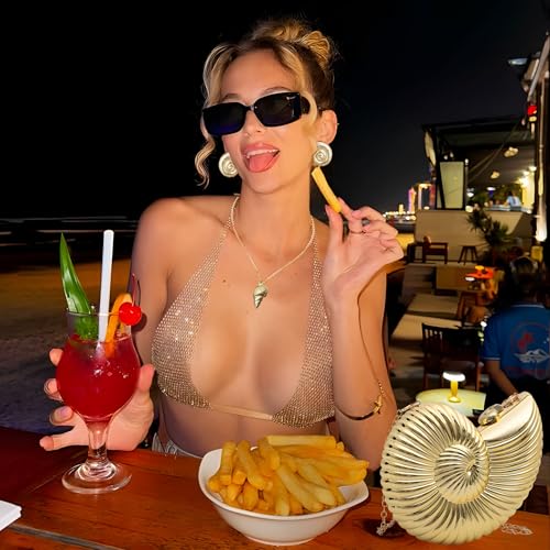 JeVenis Gold Seashell Clutch Acrylic Transparent Chain Bag Purse Summer Beach Evening Bag Shoulder Handbag4