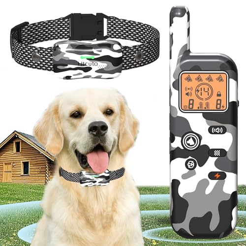 Htcuto Wireless Dog Fence & Ultrasonic Training Collar- 1160-Yard Adjustable Boundary for Outdoor, 4 Modes (Beep/Vibration/Static/Ultrasonic), IPX7 Waterproof, Remote Control, 185-Day Standby(1V1)