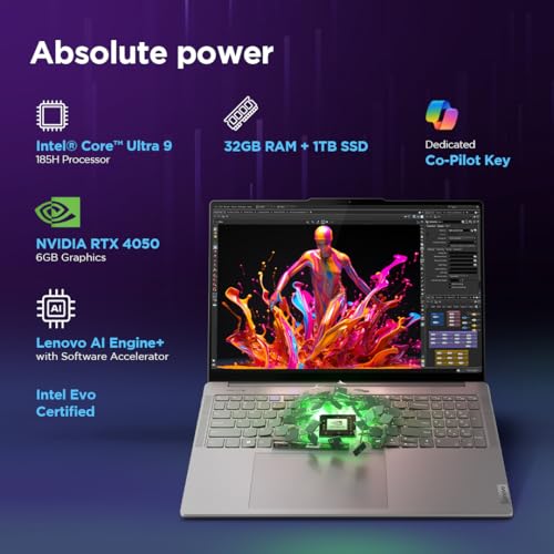 Lenovo Yoga Pro 9 Intel Evo Core Ultra 9 185H Built-in AI 16"(40.6cm) 3.2K IPS 165Hz Touchscreen Laptop (32GB/1TB SSD/NVIDIA RTX 4050 6GB/Win11/MSO... - Image 3