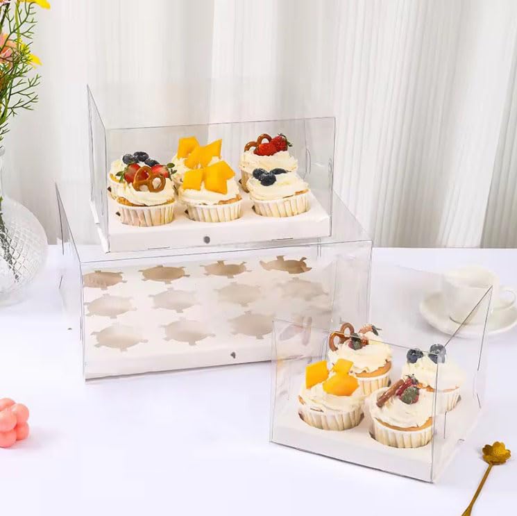 LARRYROO Crystal Clear Transparent Cupcake Boxes - Holds 1, 4, 6 & 12 Cup Cakes with Inserts (20 x 12 Cavity)