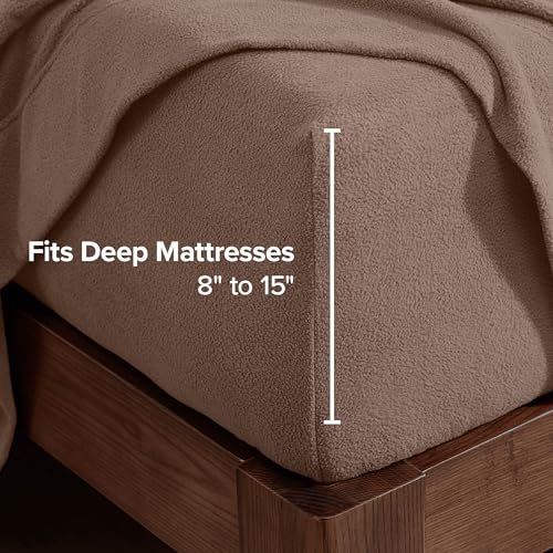 Image of Bare Home Super Soft Fleece Sheet Set (Queen, Taupe) | Extra Plush Polar Fleece, No-Pilling Bed Sheets, All-Season, Cozy Warmth, Deep Pockets 6 to 15 Inches