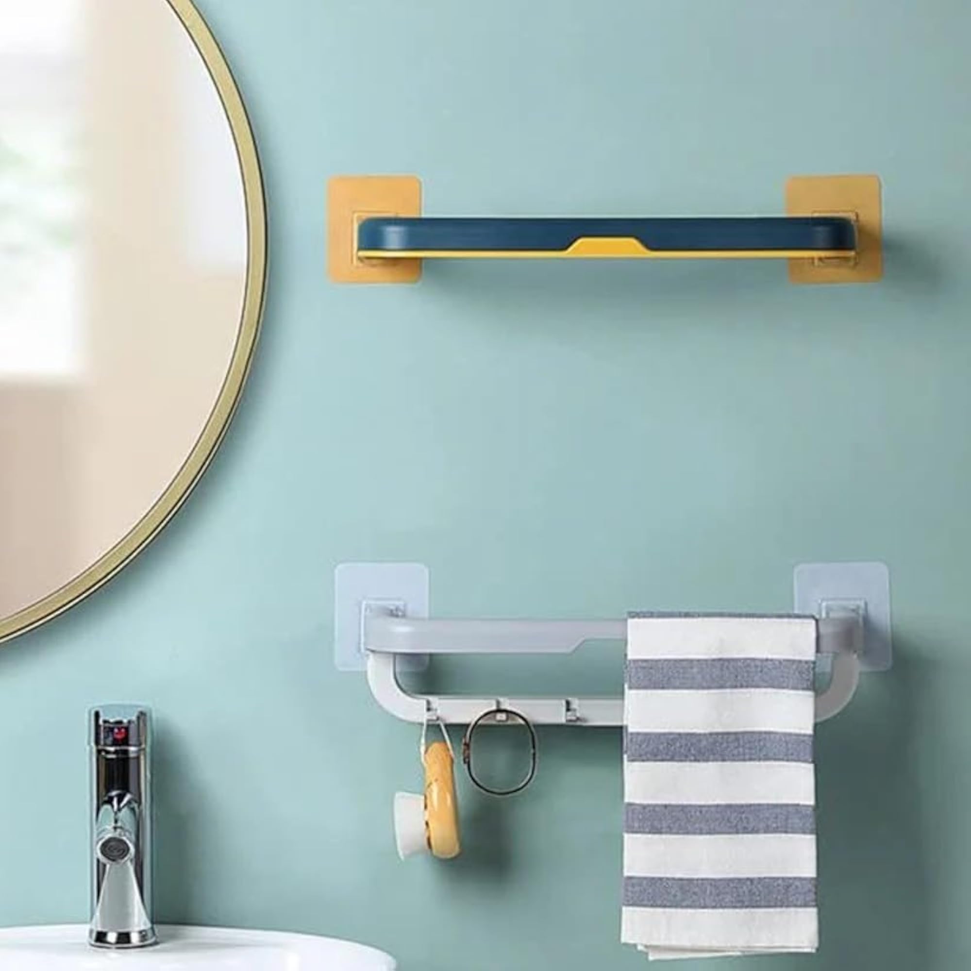 Wall-Mounted Double Bar Towel Holder with Hooks