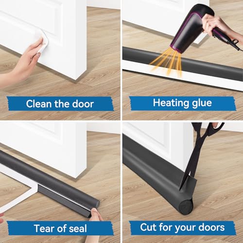Image of MAXTID Under Door Draft Stoppers 36 Inch Grey Door Draft Blocker Draft Stoppers for Bottom of Doors Seal Gap Reduce Wind /Breeze, Cold Air, Dust, Smoke, Door Seal Strips Sweeps