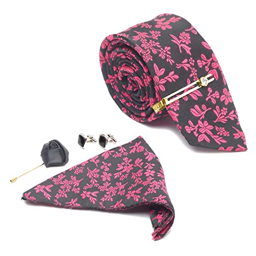 Image of LOUIS STITCH Mens Silk NeckTie Golden Tiepin Gift Combo Set With Pocket Square Cufflinks Brooch Tie Golden Tiepin (Suit Accessories) (Britain)