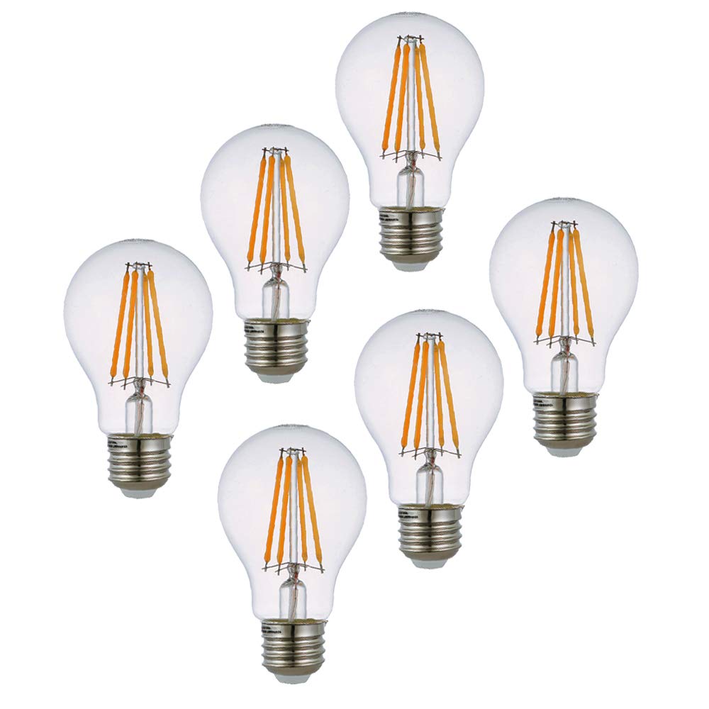 LED Light Bulb Edison A19 8.3W 60W Dimmable Warm White 2700K E26 Base Filament Bulb Vintage Daylight for Room, Kitchen 6 Pack (Clear Glass)