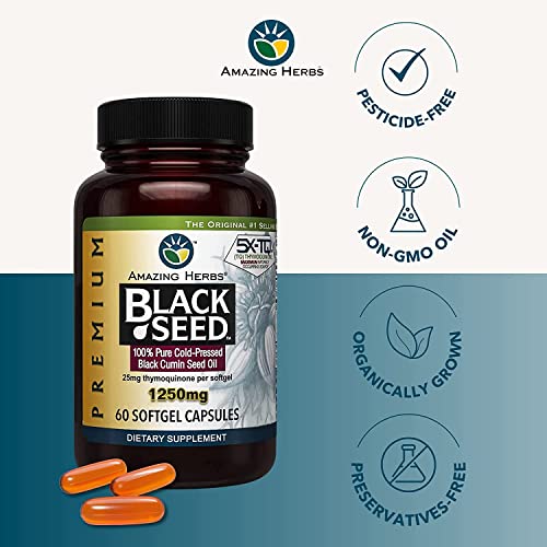 image for Amazing Herbs Premium Black Seed Oil Capsules - High Potency, Cold Pre